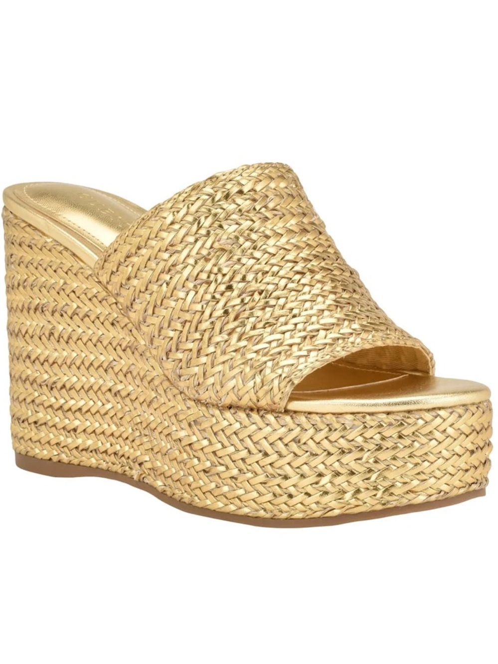 Guess Gold Braided Platform Wedge Mule